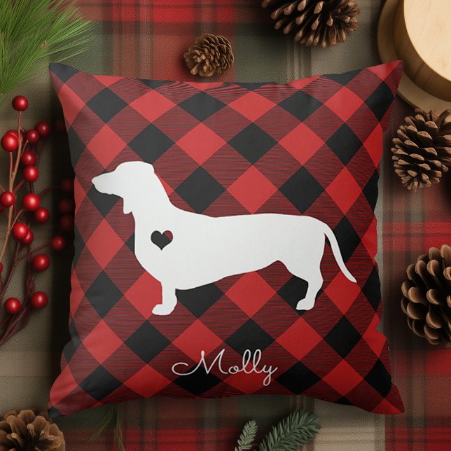 Almofada Nome do cão da Xadrez de Natal Dachshund (Criador carregado)