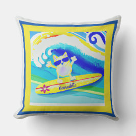 Almofada Nome do Gato de Surfer de Praia legal Costeira