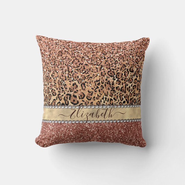 Almofada Nome do Leopard do Glitter Dourado Rosa personaliz (Frente)