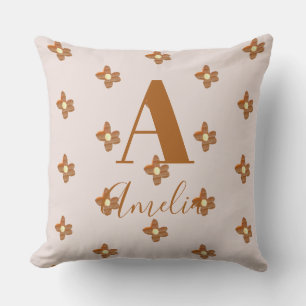 Almofada Nome do Monograma Boho Flower Beige Brown