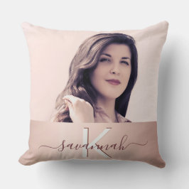 Almofada nome do monograma da foto do rosa gold blush