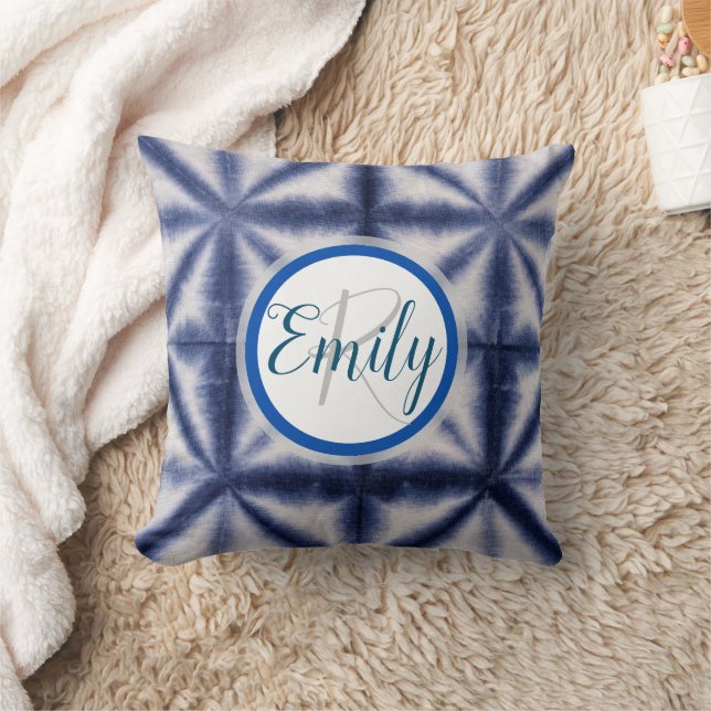 Almofada Nome do Monograma do Coletor Azul e Branco do Círc (Cobertor)