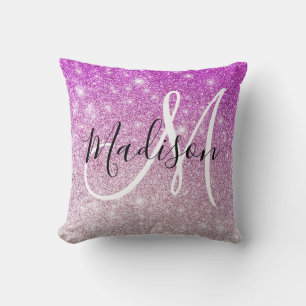 Almofada Nome do Monograma do Glitter Purple Girls & Glam
