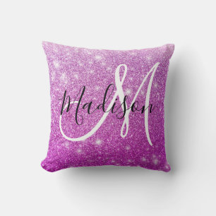 Almofada Nome do Monograma do Glitter Purple Girls & Glam