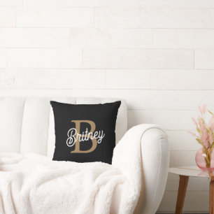 Almofada Nome do Monograma Elegante Moderno Script Dourado 