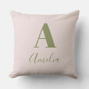 Almofada Nome do Monograma Moderno Beige Sage Green