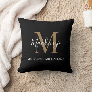 Almofada Nome do Monograma Personalizado Dourado Elegante