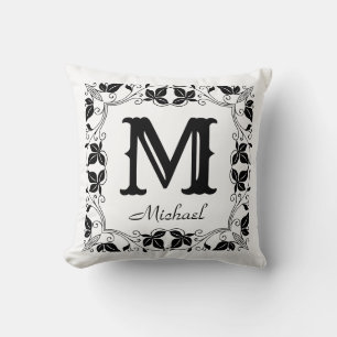 Almofada Nome do Monograma Personalizado Floral Clássico da