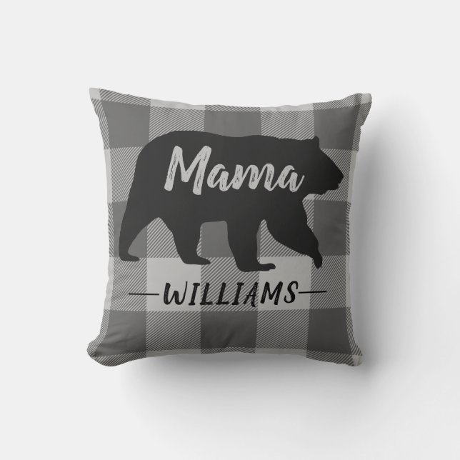 Almofada Nome do Monograma Rustic Mama Bear Buffalo Xadrez (Frente)