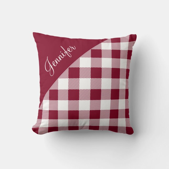 Almofada Nome do padrão xadrez gingham burgundy moderno (Frente)