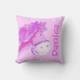 Almofada Nome do pônei e nascimento, travesseiro pálido púr