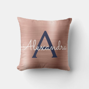 Almofada Nome Dourado do monograma dos azuis marinhos do