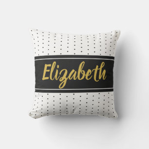 Almofada Nome Dourado personalizado com Bolinhas Pretas e B