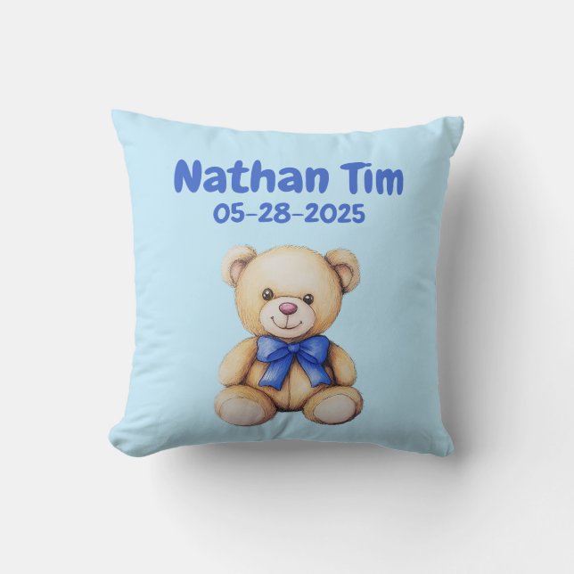 Almofada Nome e DOB do Baby Bear Bear Bear do Teddy (Frente)