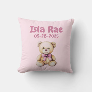 Almofada Nome e DOB do Baby Bear Bear Bear Teddy