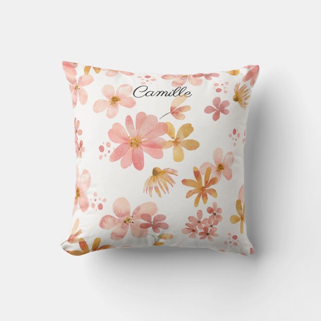 Almofada Nome floral de outono laranja pêssego (Frente)