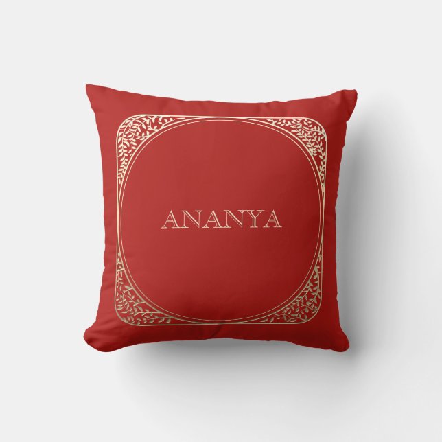 Almofada Nome Floral Vermelho Annaprashan (Frente)