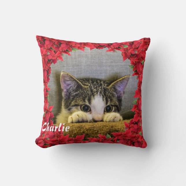 Almofada Nome/ Foto de Pet Personalizado de Natal (Frente)
