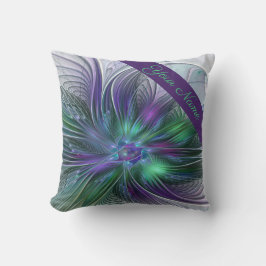 Almofada Nome Fractal Abstrato da Flor Verde Roxo