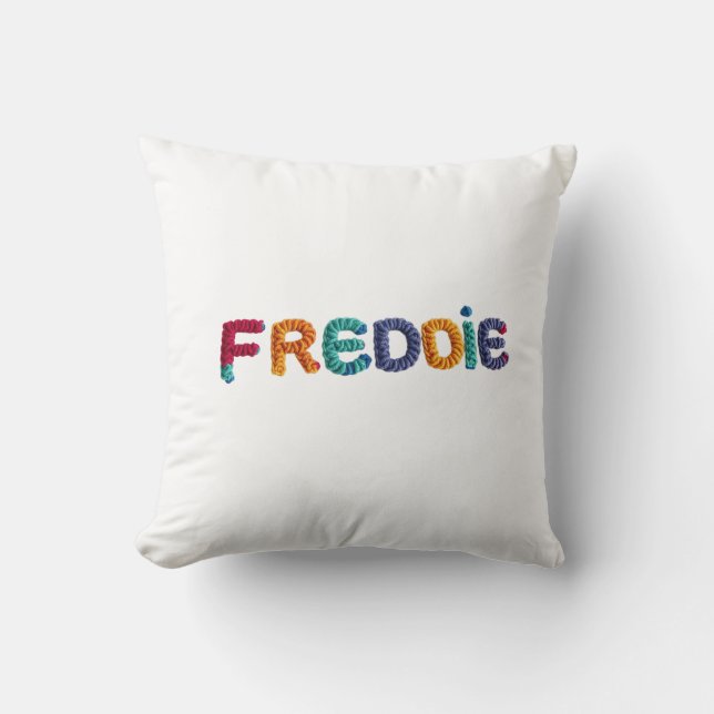 Almofada Nome FREDDIE no Padrão de Crochet Vibrante (Frente)
