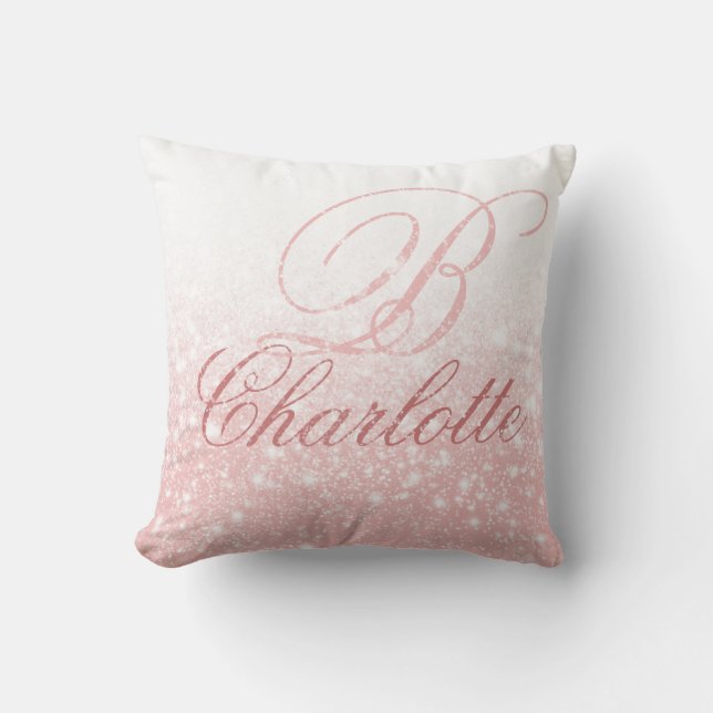 Almofada Nome Inicial do Monograma Rosa Cinzento (Frente)
