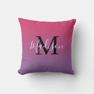 Almofada Nome Moderno Monograma Cor-de-Rosa a Roxo