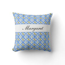 Nome Monograma Aquarela Limão Amarelo Azulejo Azul