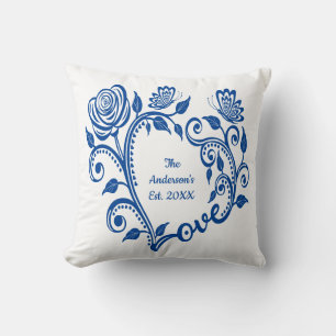 Almofada Nome Monograma Borboletas Flores Azul Coração Amor