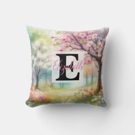 Almofada Nome monograma em aquarela Flores em pastos