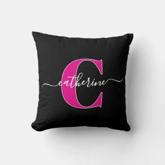 Almofada Nome Monograma Rosa Preto Script Minimalista Elega