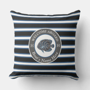 Almofada Nome Náutico Náutico Azul Negro Nome Peixe Bem-vin