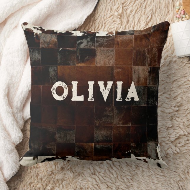 Almofada Nome Patchwork Cowhide Impressão Western Rustic Fa (Cobertor)