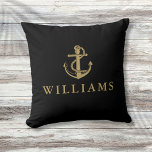 Almofada Nome Personalizado Âncora Náutica Preto E Dourado<br><div class="desc">Design náutica de ouro e preto elegante,  com a âncora de um navio e personalizado com o seu nome. Projetado por Thisnotme©</div>