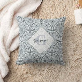 Almofada Nome Personalizado Art Deco Floral Harmonia Cinza