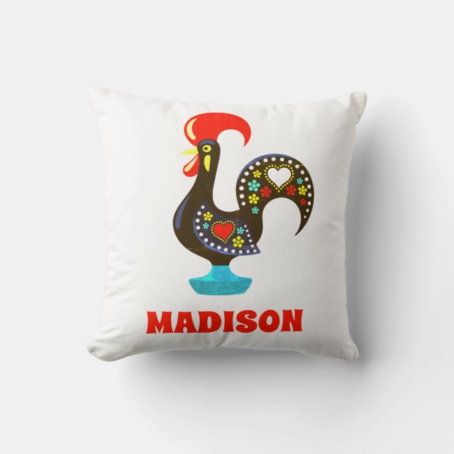 Almofada Nome Personalizado Barcelos Português Rooster Pret (Frente)