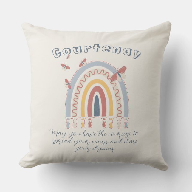 Almofada Nome Personalizado Boho Rainbow Butterfly (Frente)