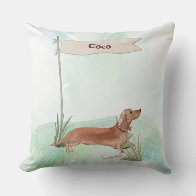 Almofada Nome Personalizado Cachorro Dachshund Marrom Pet C (Frente)