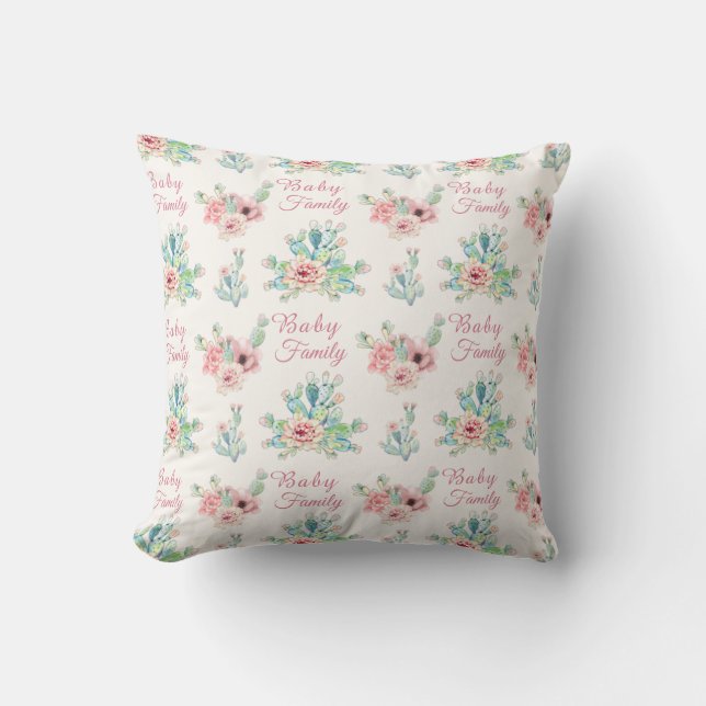 Almofada Nome Personalizado Cactos Floral (Frente)