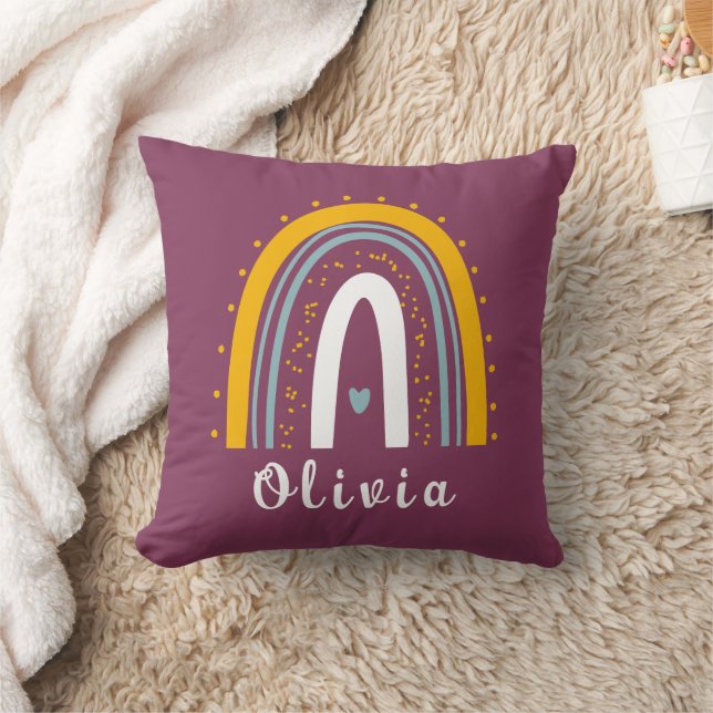 Almofada Nome Personalizado com Boho Rainbow Minimalista (Cobertor)