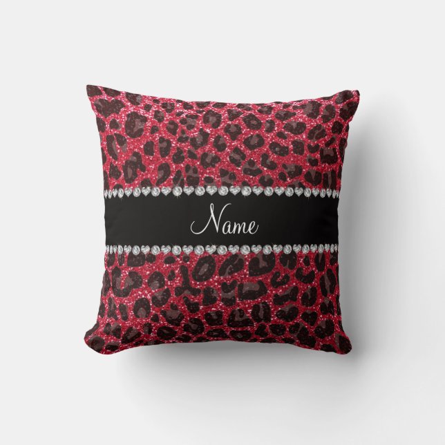 Almofada Nome personalizado crimson red glitter leopardo (Frente)