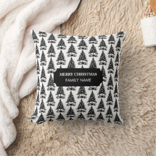 Almofada Nome Personalizado da Árvore de Natal Preta Vinta