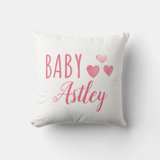 Almofada Nome personalizado da Baby Girl Hearts (Frente)