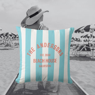 Almofada Nome Personalizado da Casa de Praia Blue Cabana St