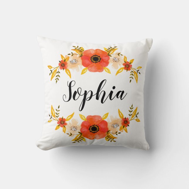 Almofada Nome Personalizado da Excursão Floral de Coral de  (Frente)