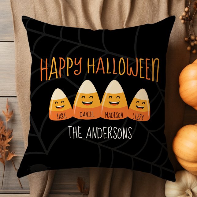 Almofada Nome Personalizado da Família Candy Corn Halloween (Criador carregado)