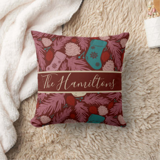 Almofada Nome Personalizado da Família Natais vintages Cozy