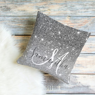 Almofada Nome Personalizado da Glitter da Cinza Moderna