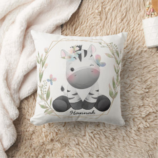 Almofada Nome Personalizado da Terra da Flor da Bebê-Zebra 