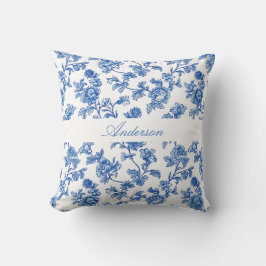 Almofada Nome Personalizado de Chinoiserie Azul e Branco