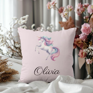 Almofada Nome Personalizado de Cor de Água do Unicórnio Cut
